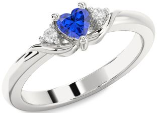 Diamond Blue Sapphire White Gold Heart Promise Ring