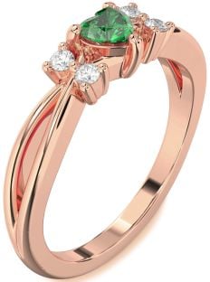 Diamond Emerald Rose Gold Heart Promise Ring