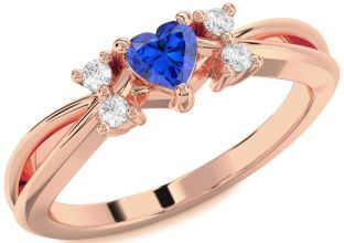 Diamond Blue Sapphire Rose Gold Silver Heart Promise Ring