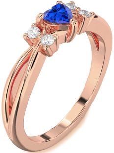 Diamond Blue Sapphire Rose Gold Heart Promise Ring
