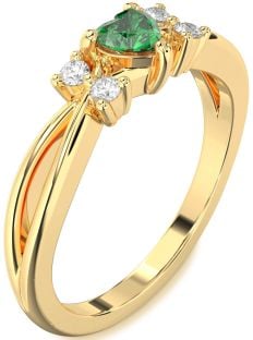 Diamond Emerald Gold Heart Promise Ring