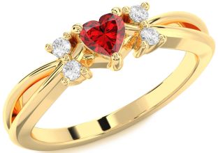 Diamond Ruby Gold Heart Promise Ring