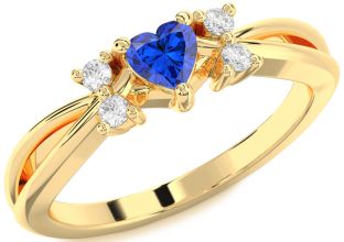 Diamond Blue Sapphire Gold Heart Promise Ring