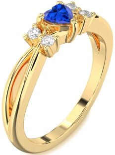 Diamond Blue Sapphire Gold Heart Promise Ring