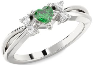 Diamond Emerald White Gold Heart Promise Ring