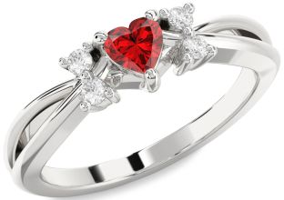 Diamond Ruby Silver Heart Promise Ring