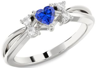 Diamond Blue Sapphire White Gold Heart Promise Ring