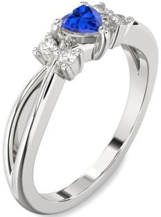 Diamond Blue Sapphire Platinum Heart Promise Ring