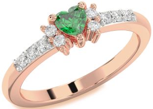 Diamond Emerald Rose Gold Heart Promise Ring