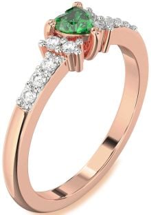 Diamond Emerald Rose Gold Heart Promise Ring