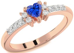 Diamond Blue Sapphire Rose Gold Heart Promise Ring