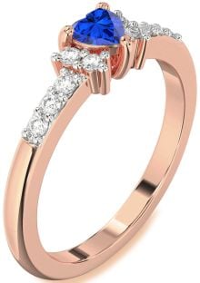 Diamond Blue Sapphire Rose Gold Heart Promise Ring