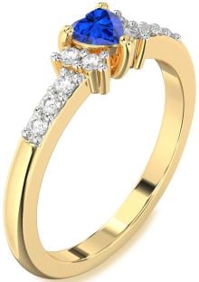 Diamond Blue Sapphire Gold Heart Promise Ring