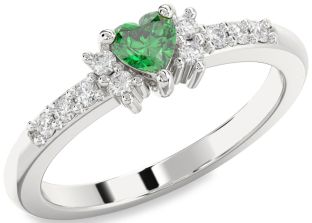 Diamond Emerald Platinum Heart Promise Ring