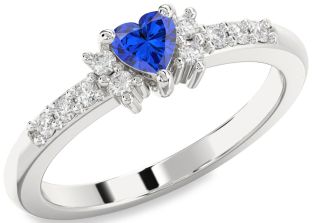 Diamond Blue Sapphire White Gold Heart Promise Ring
