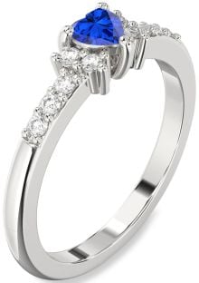 Diamond Blue Sapphire Platinum Heart Promise Ring