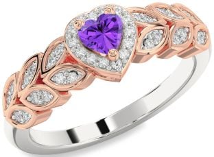Diamond Amethyst Platinum & Rose Gold Heart Promise Ring