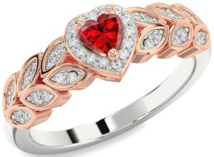 Diamond Ruby Platinum & Rose Gold Heart Promise Ring
