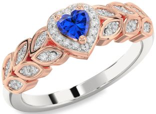 Diamond Blue Sapphire Platinum & Rose Gold Heart Promise Ring
