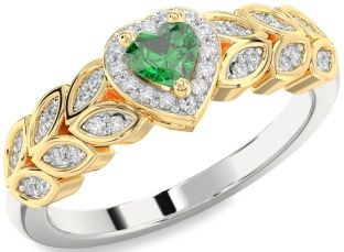 Diamond Emerald Platinum & Yellow Gold Heart Promise Ring