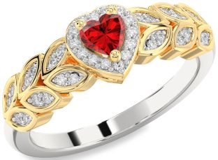 Diamond Ruby Platinum & Yellow Gold Heart Promise Ring