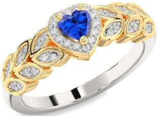 Diamond Blue Sapphire Platinum & Yellow Gold Heart Promise Ring