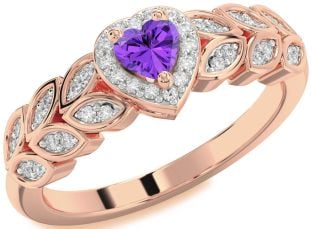 Diamond Amethyst Rose Gold Heart Promise Ring