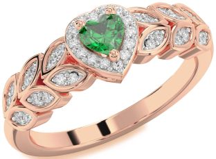 Diamond Emerald Rose Gold Heart Promise Ring
