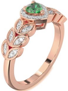 Diamond Emerald Rose Gold Heart Promise Ring