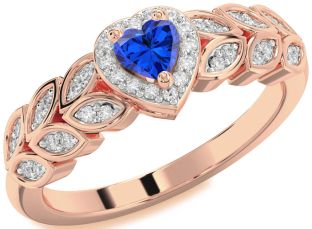 Diamond Blue Sapphire Rose Gold Heart Promise Ring