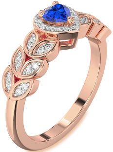 Diamond Blue Sapphire Rose Gold Heart Promise Ring