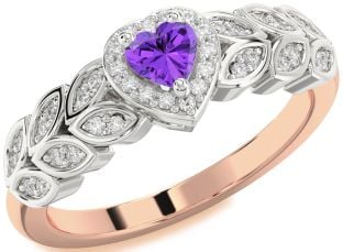 Diamond Amethyst Platinum & Rose Gold Heart Promise Ring