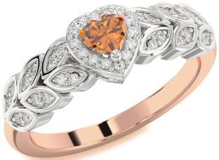 Diamond Amethyst Platinum & Rose Gold Heart Promise Ring