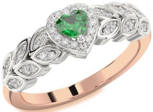 Diamond Emerald Platinum & Rose Gold Heart Promise Ring