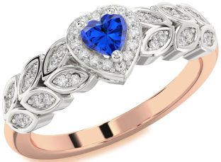 Diamond Blue Sapphire Platinum & Rose Gold Heart Promise Ring