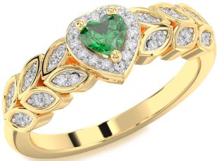 Diamond Emerald Gold Heart Promise Ring