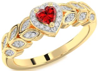 Diamond Ruby Gold Heart Promise Ring