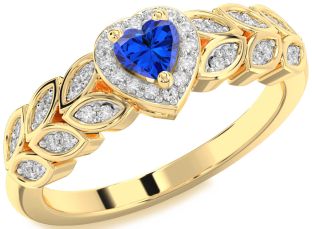 Diamond Blue Sapphire Gold Heart Promise Ring