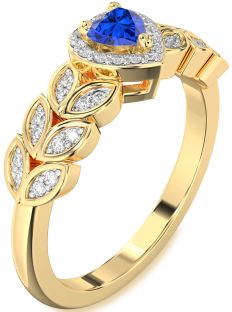 Diamond Blue Sapphire Gold Heart Promise Ring