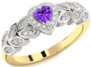 Diamond Amethyst Platinum & Yellow Gold Heart Promise Ring