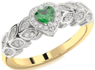 Diamond Emerald Platinum & Yellow Gold Heart Promise Ring