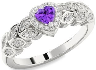Diamond Amethyst Platinum Heart Promise Ring