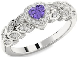 Diamond Amethyst Platinum Heart Promise Ring