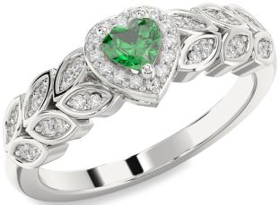 Diamond Emerald Platinum Heart Promise Ring