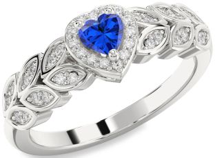 Diamond Blue Sapphire White Gold Heart Promise Ring