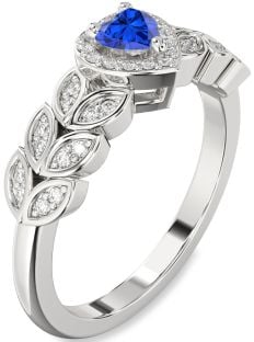 Diamond Blue Sapphire Platinum Heart Promise Ring