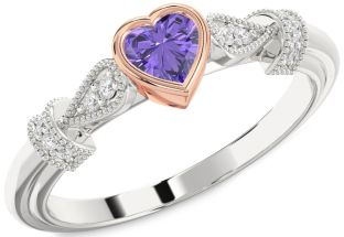 Diamond Amethyst Platinum & Rose Gold Heart Promise Ring