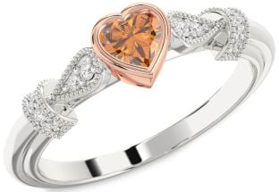 Diamond Amethyst Platinum & Rose Gold Heart Promise Ring