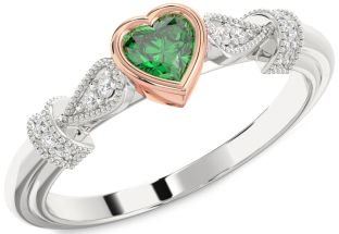 Diamond Emerald White Rose Gold Heart Promise Ring