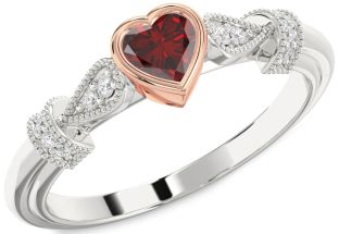 Diamond Amethyst Platinum & Rose Gold Heart Promise Ring